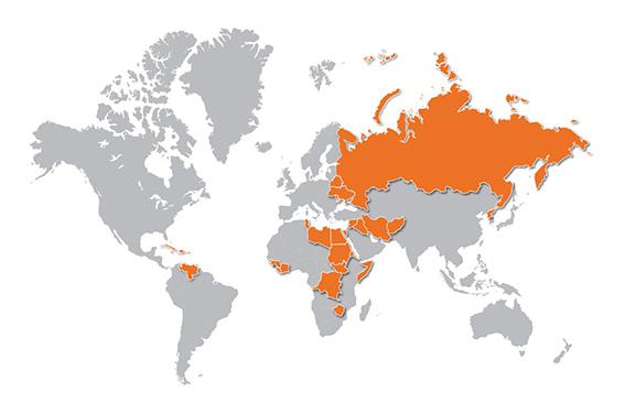 Countries subject to EU or US sanctions, September 2015