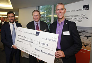 Michael and Max presenting a royalties cheque to Bill Hill, CEO, the Lighthouse Club